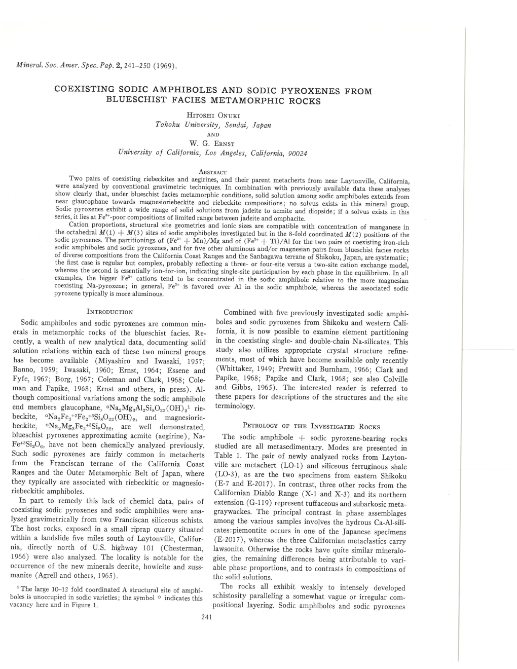 Coexisting Sodic Amphiboles and Sodic Pyroxenes from Blueschist Facies Metamorphic Rocks