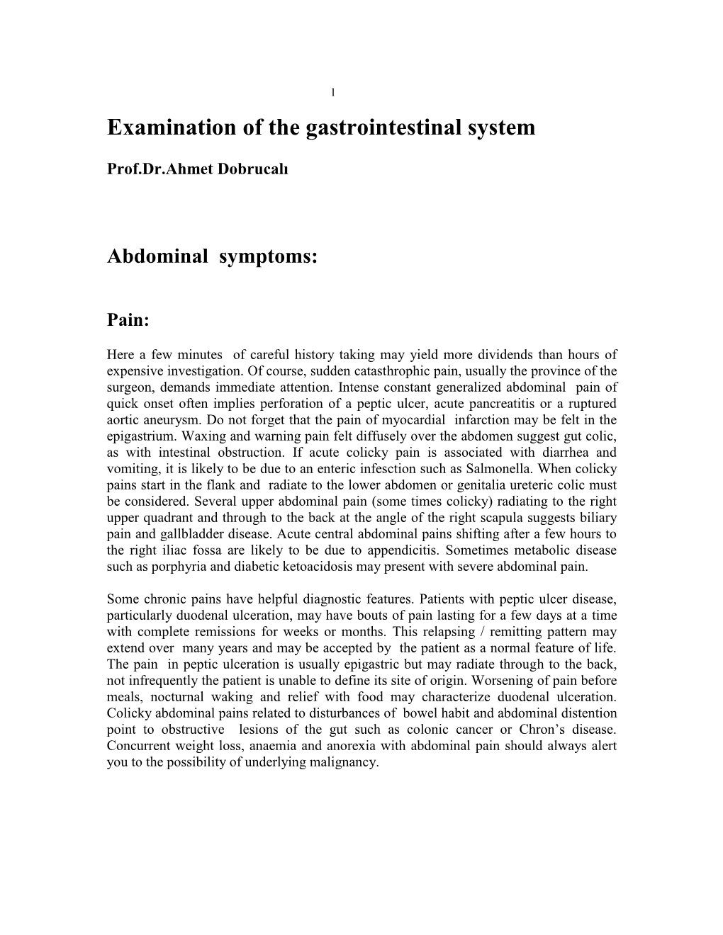 Examination of the Gastrointestinal System