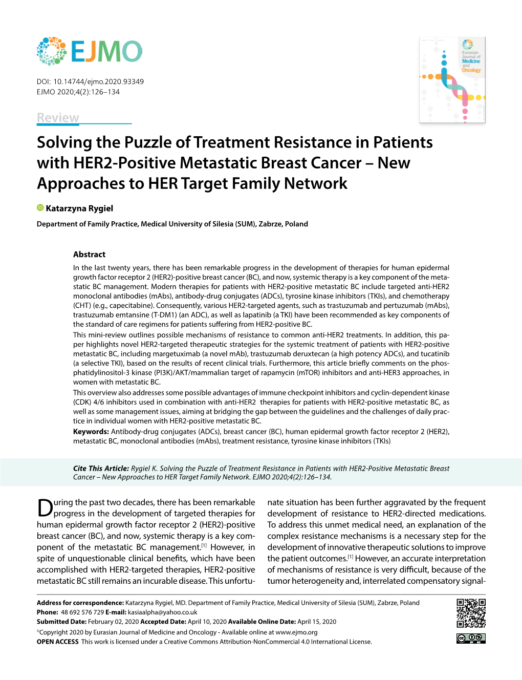 Solving the Puzzle of Treatment Resistance in Patients with HER2-Positive Metastatic Breast Cancer – New Approaches to HER Target Family Network