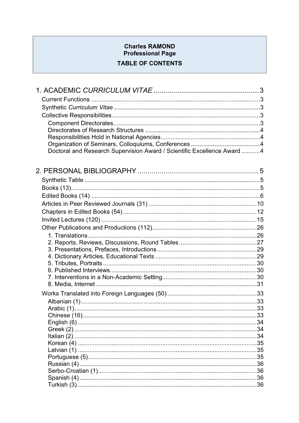 1. Academic Curriculum Vitae...3