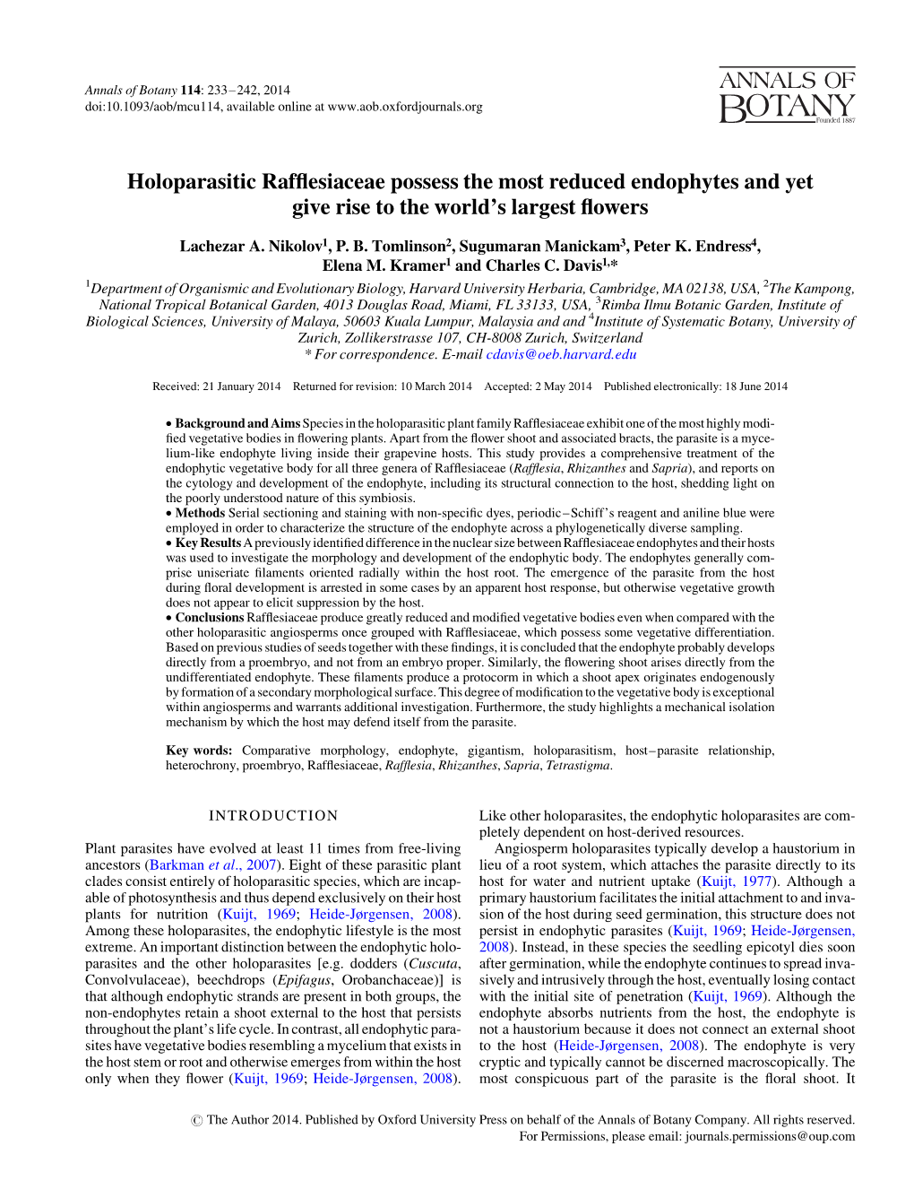 Holoparasitic Rafflesiaceae Possess the Most Reduced