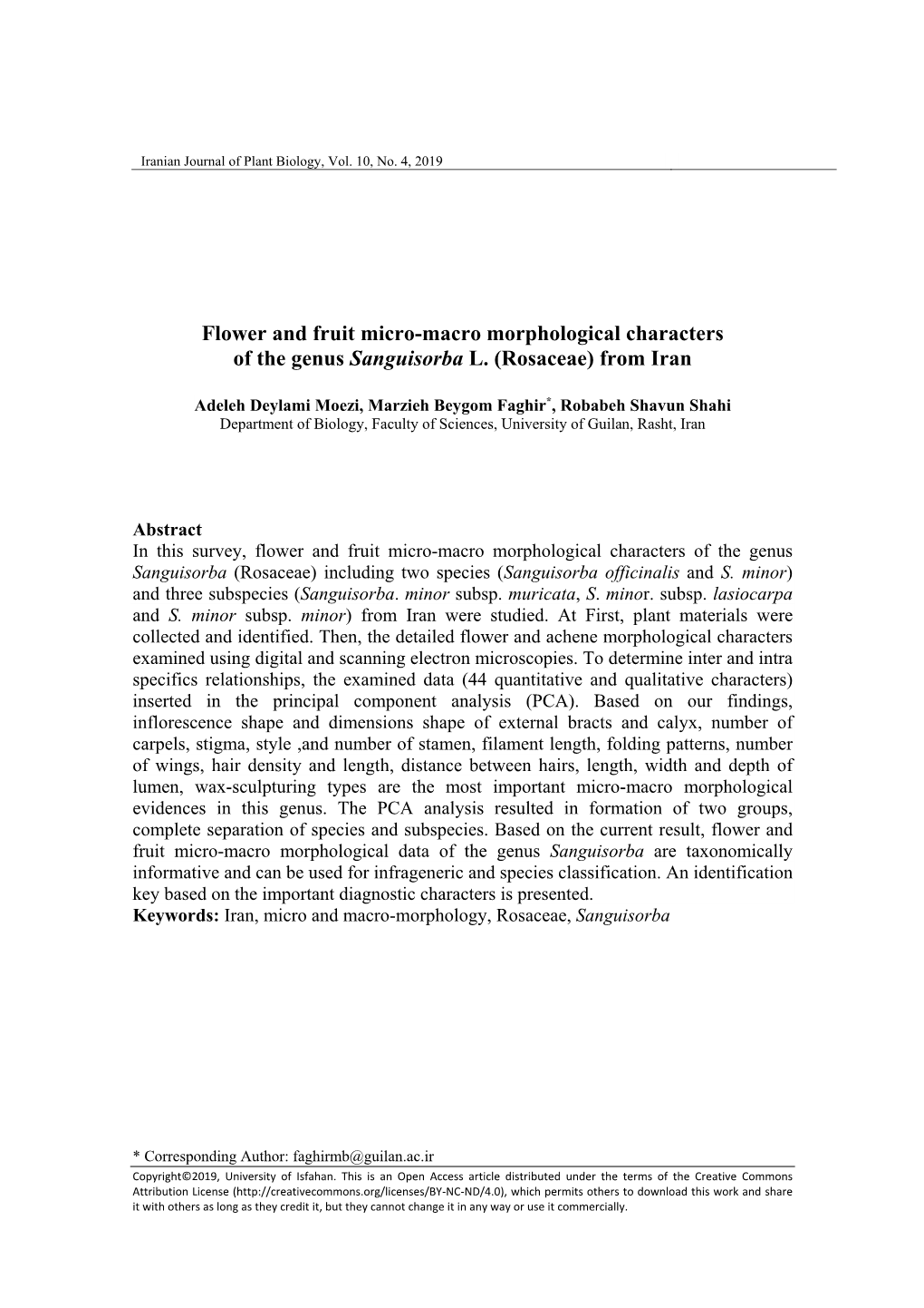 Flower and Fruit Micro-Macro Morphological Characters of the Genus Sanguisorba L