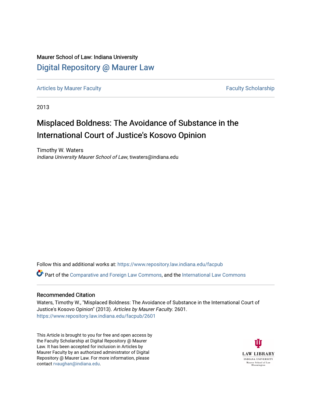 The Avoidance of Substance in the International Court of Justice's Kosovo Opinion