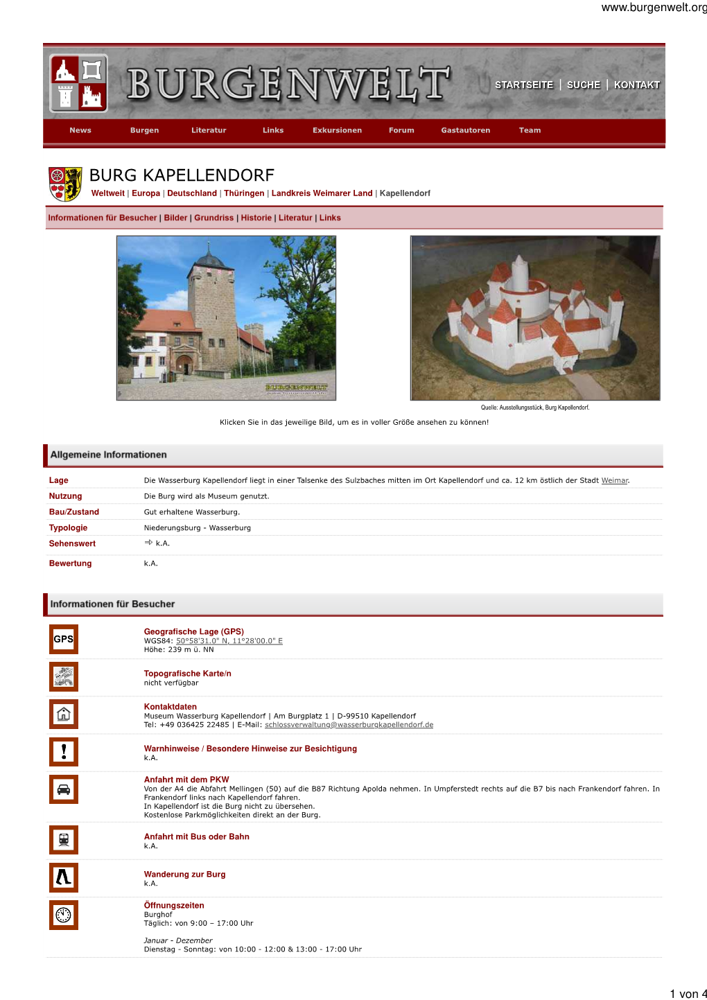 BURG KAPELLENDORF Weltweit | Europa | Deutschland | Thüringen | Landkreis Weimarer Land | Kapellendorf