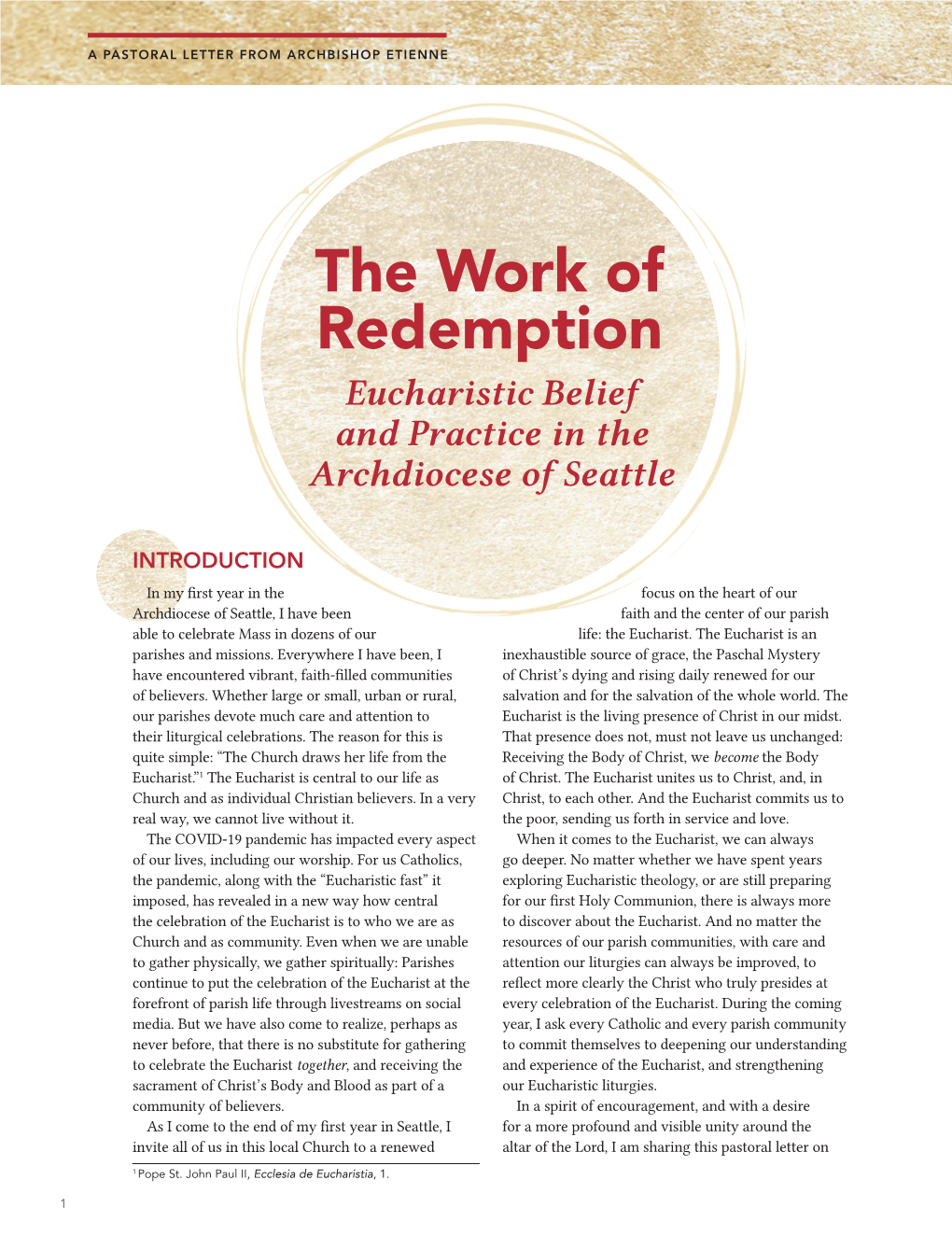 The Work of Redemption Eucharistic Belief and Practice in the Archdiocese of Seattle