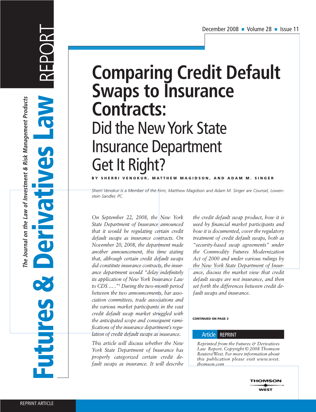 Comparing Credit Default Swaps to Insurance Contracts