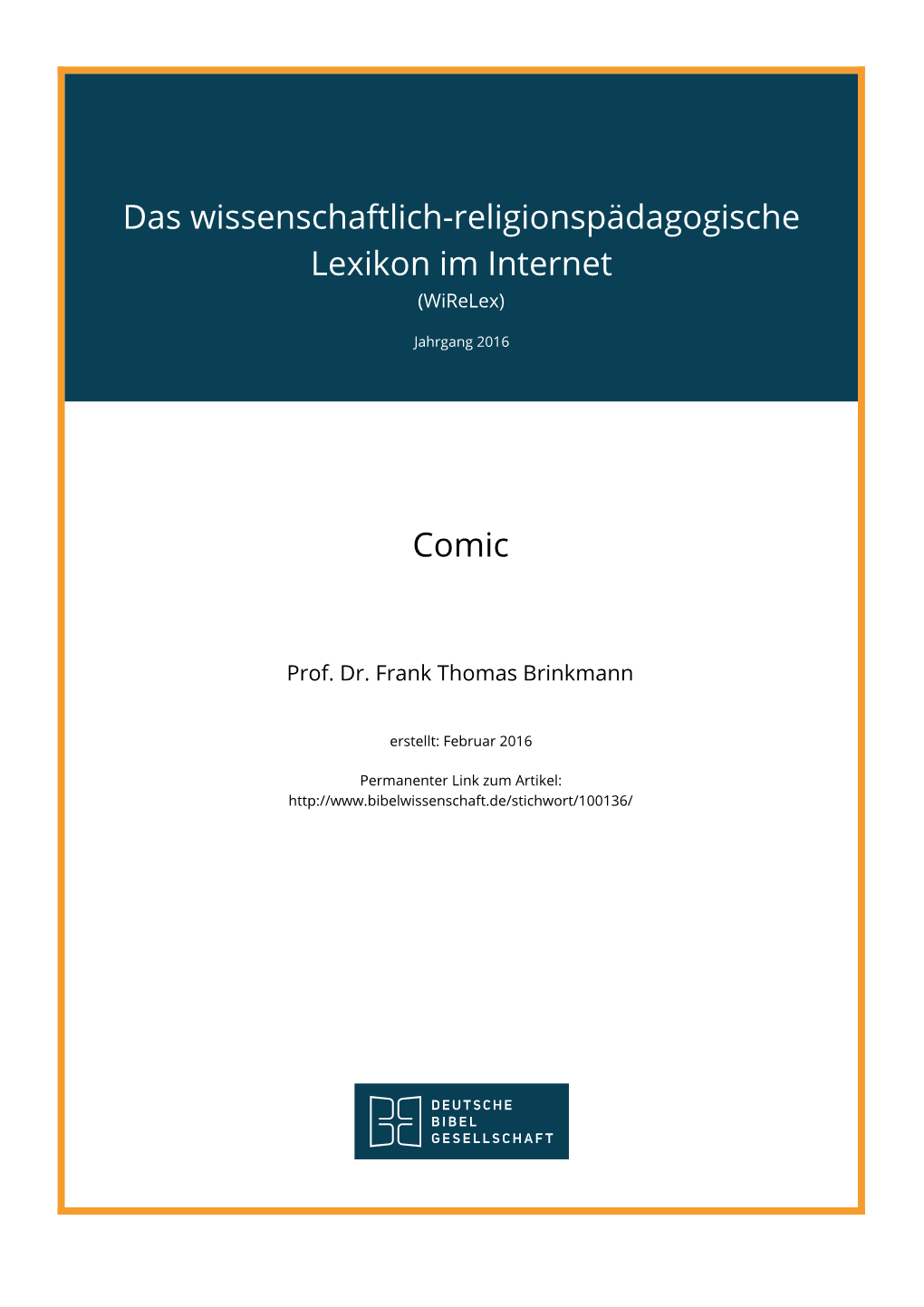 Das Wissenschaftlich-Religionspädagogische Lexikon Im Internet (Wirelex)