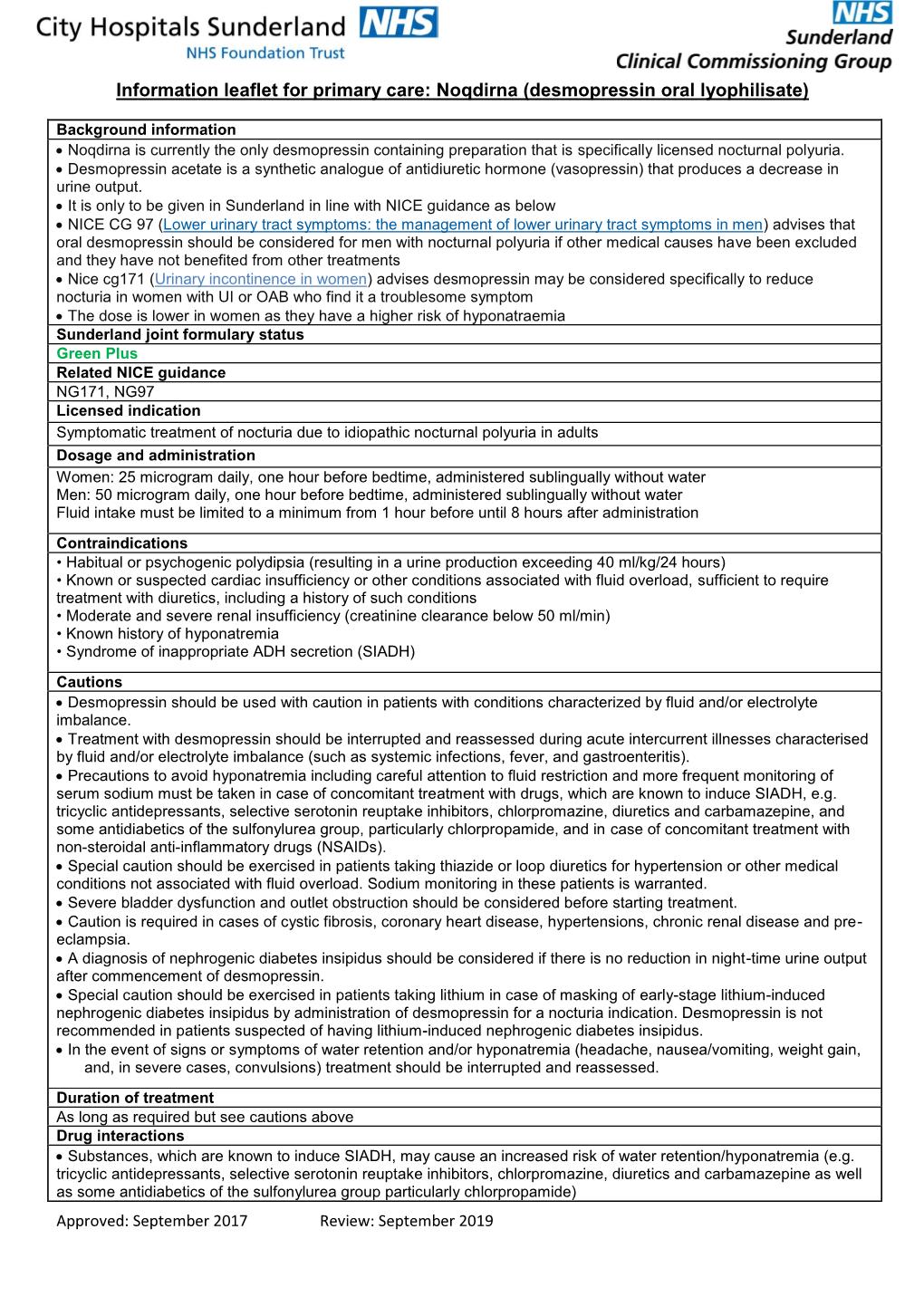 Information Leaflet for Primary Care: Noqdirna (Desmopressin Oral Lyophilisate)