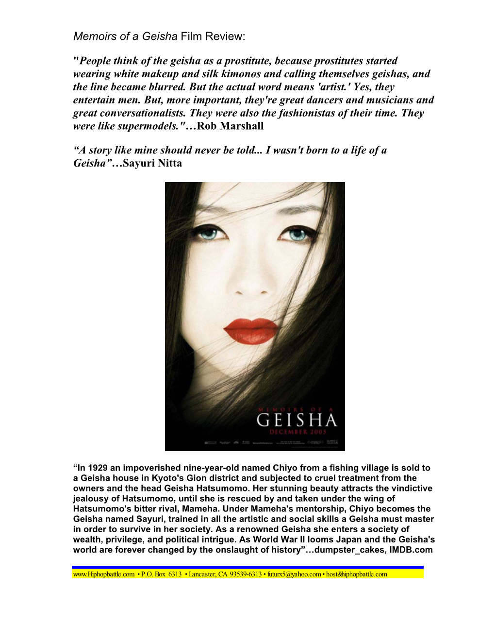 Memories of a Geisha Film Review