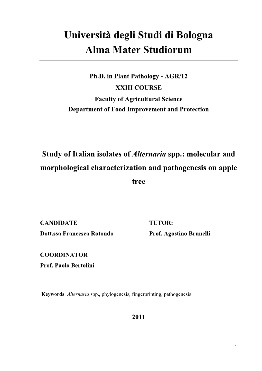 Università Degli Studi Di Bologna Alma Mater Studiorum