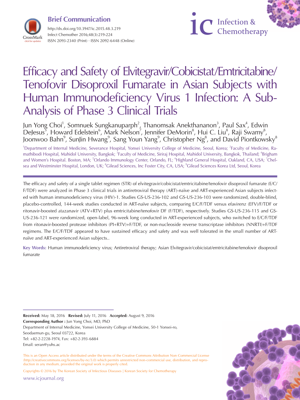 Efficacy and Safety of Elvitegravir/Cobicistat/Emtricitabine