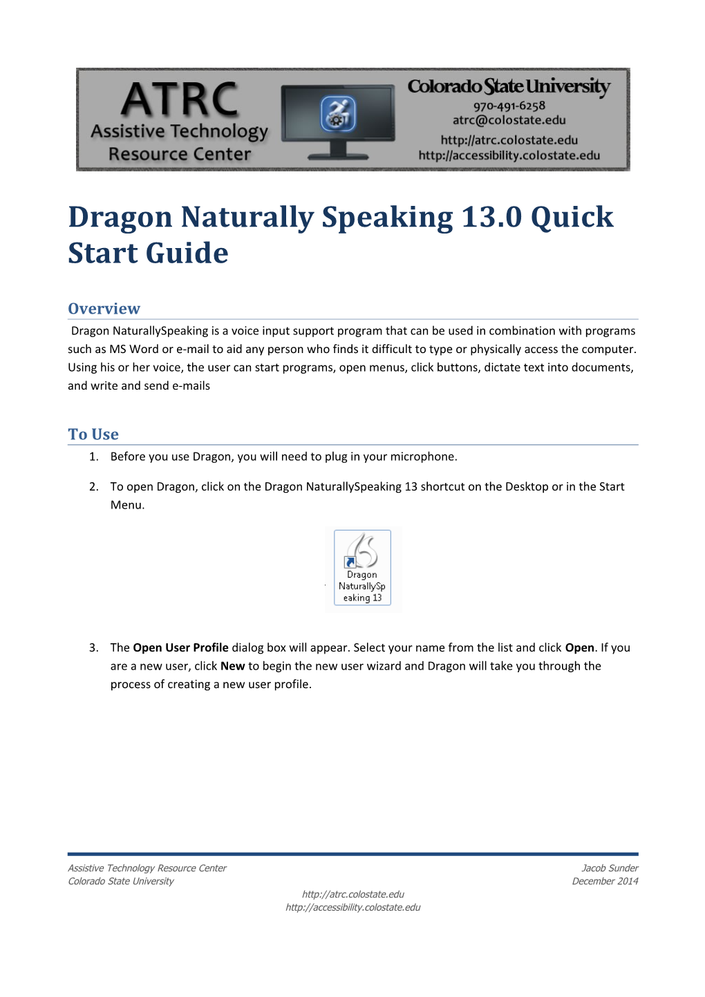 Dragon Naturally Speaking 13.0 Quick Start Guide