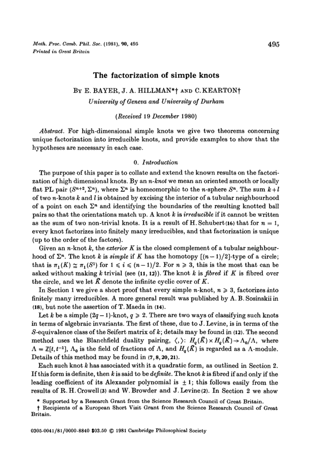 The Factorization of Simple Knots