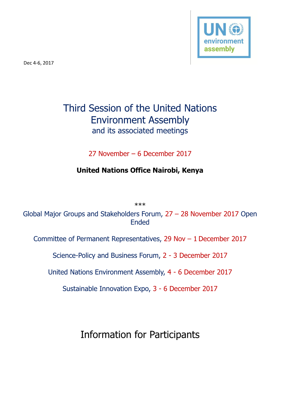 Third Session of the United Nations Environment Assembly Information