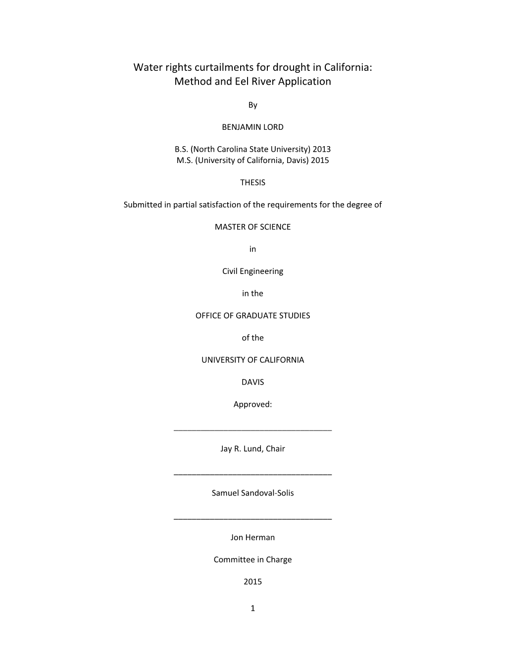 Water Rights Curtailments for Drought in California: Method and Eel River Application