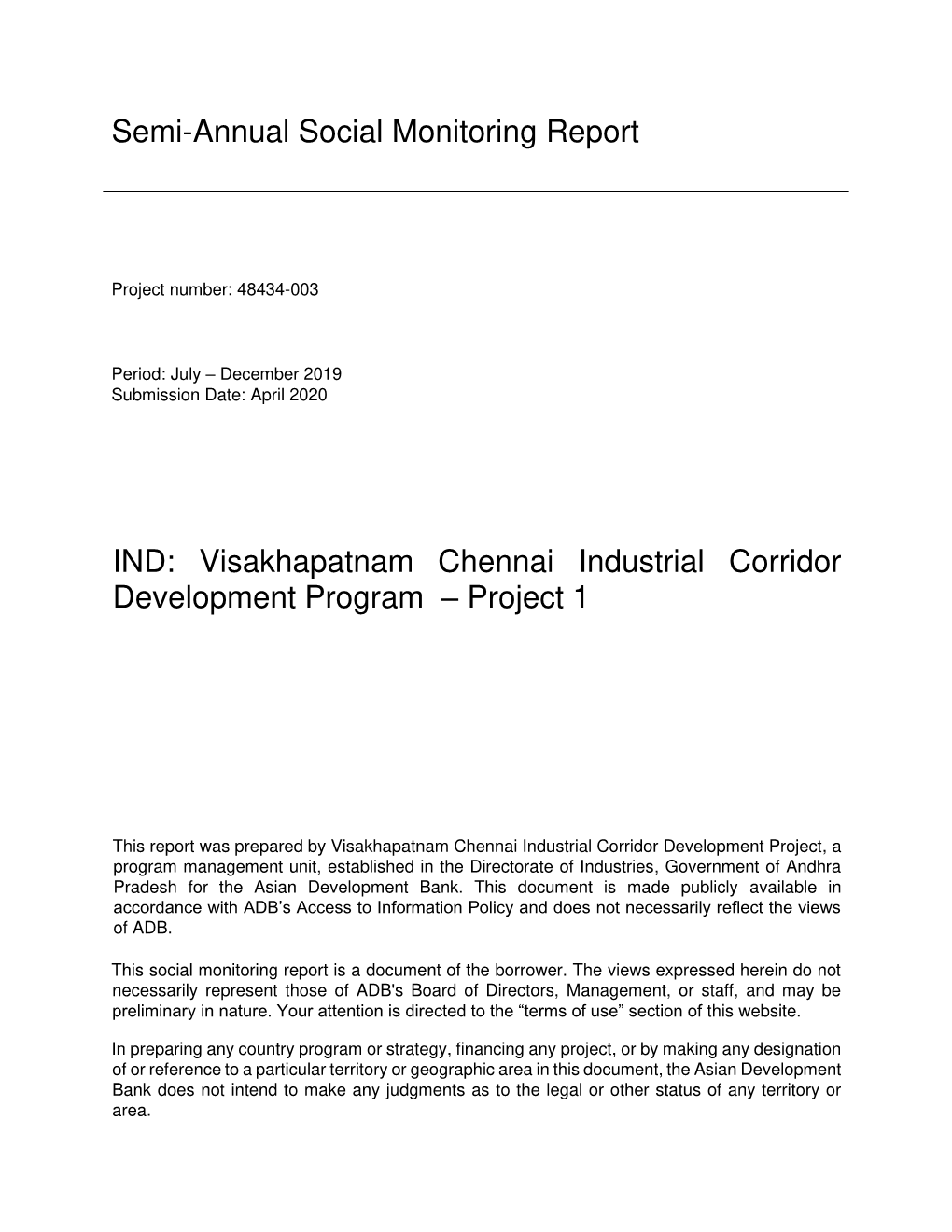 Visakhapatnam-Chennai Industrial Corridor Development Program (VCICDP) Page 1