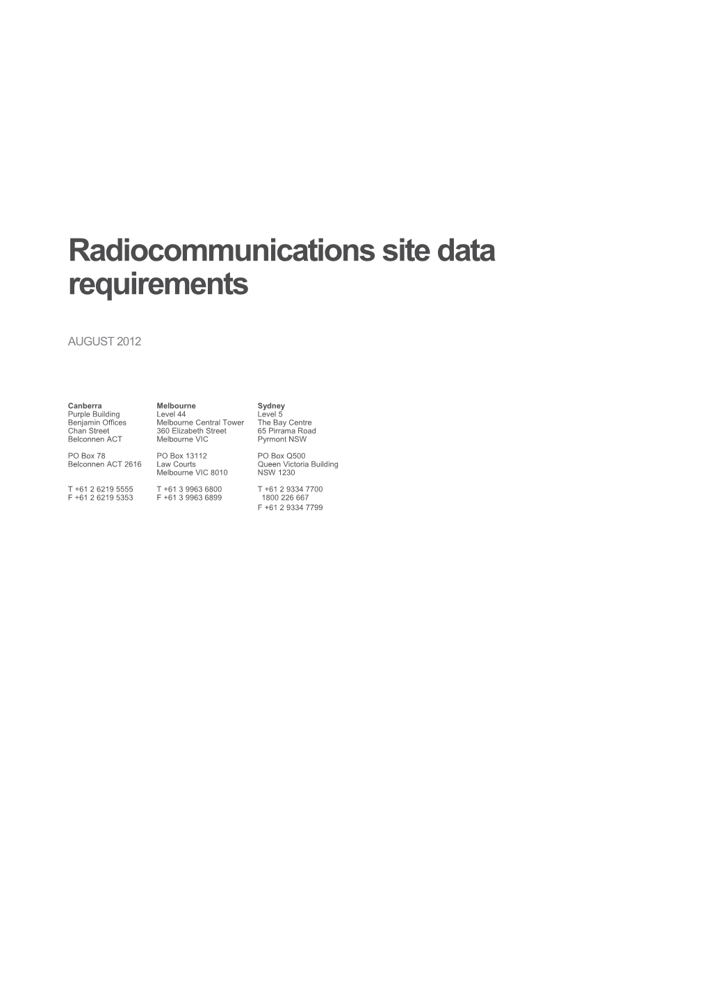 Radiocommunications Site Data Requirements