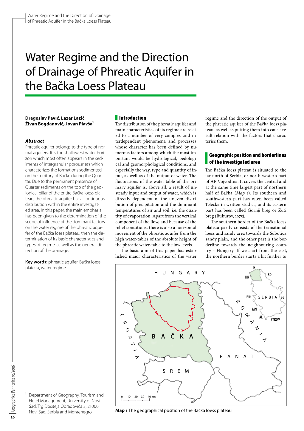 Water Regime and the Direction of Drainage of Phreatic Aquifer in the Bačka Loess Plateau