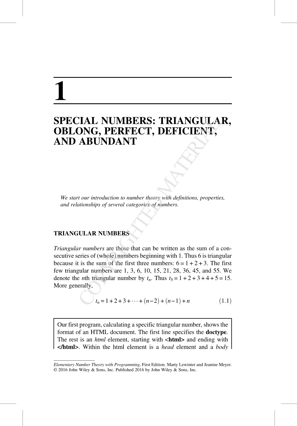 1 Special Numbers: Triangular, Oblong, Perfect, Deficient, and Abundant