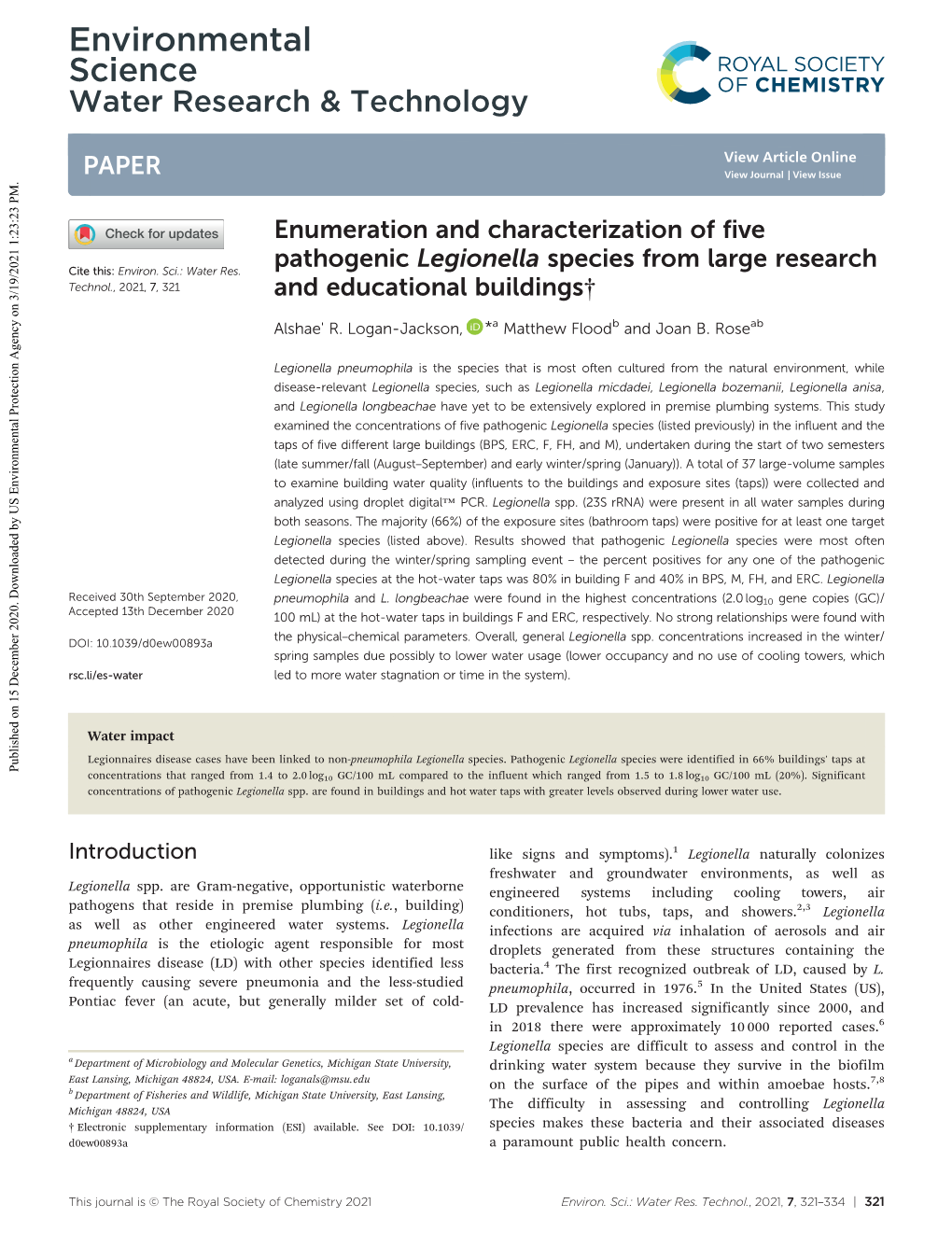 Environmental Science Water Research & Technology