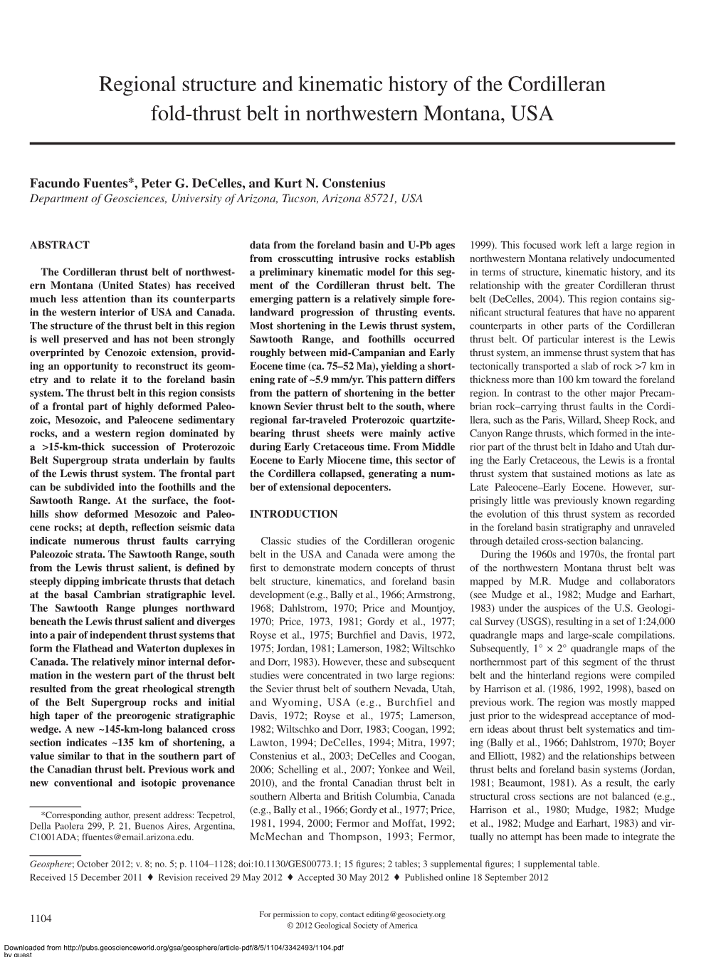 Regional Structure and Kinematic History of the Cordilleran Fold-Thrust Belt in Northwestern Montana, USA