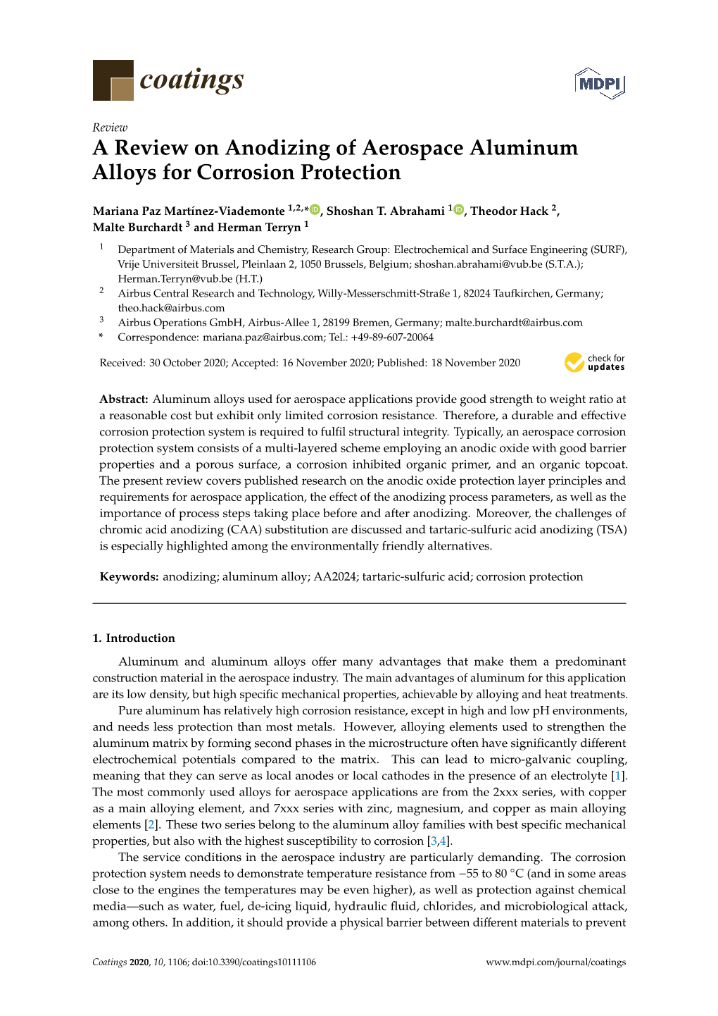 A Review on Anodizing of Aerospace Aluminum Alloys for Corrosion Protection