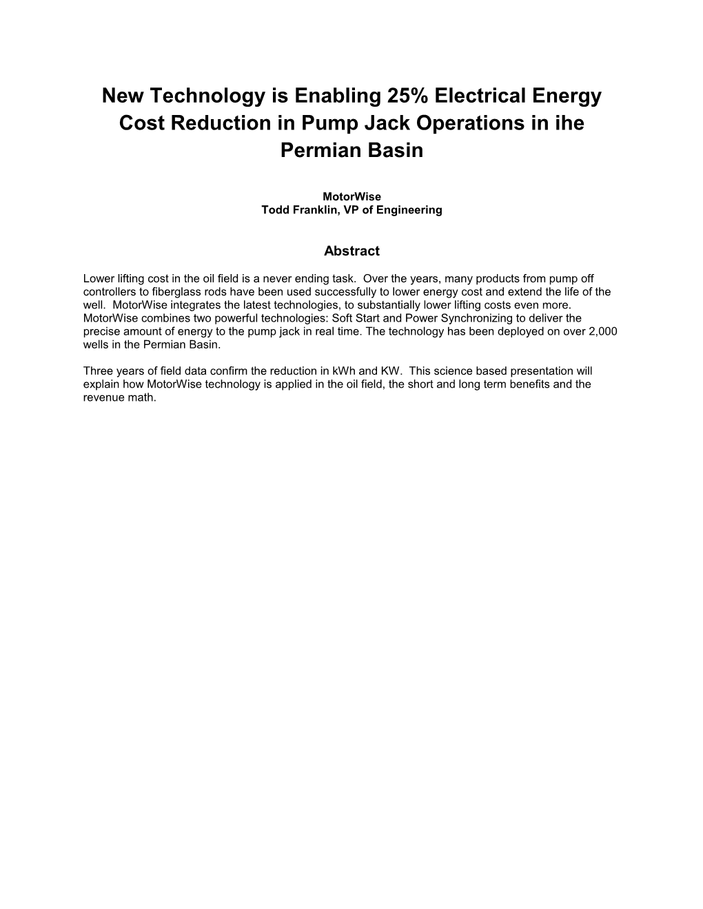 New Technology Is Enabling 25% Electrical Energy Cost Reduction in Pump Jack Operations