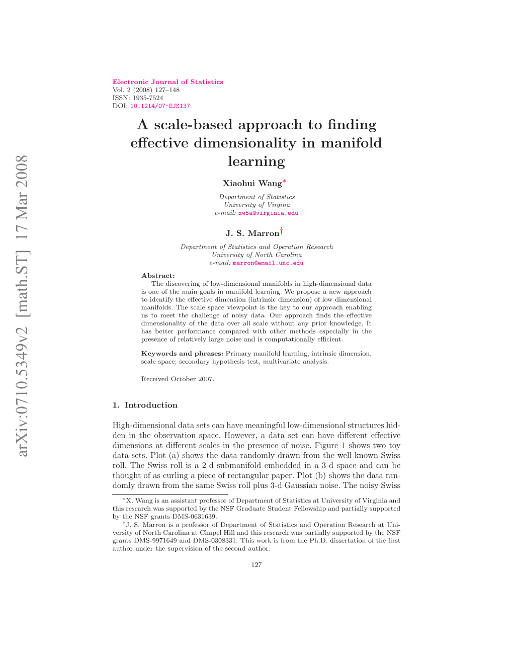 A Scale-Based Approach to Finding Effective Dimensionality in Manifold