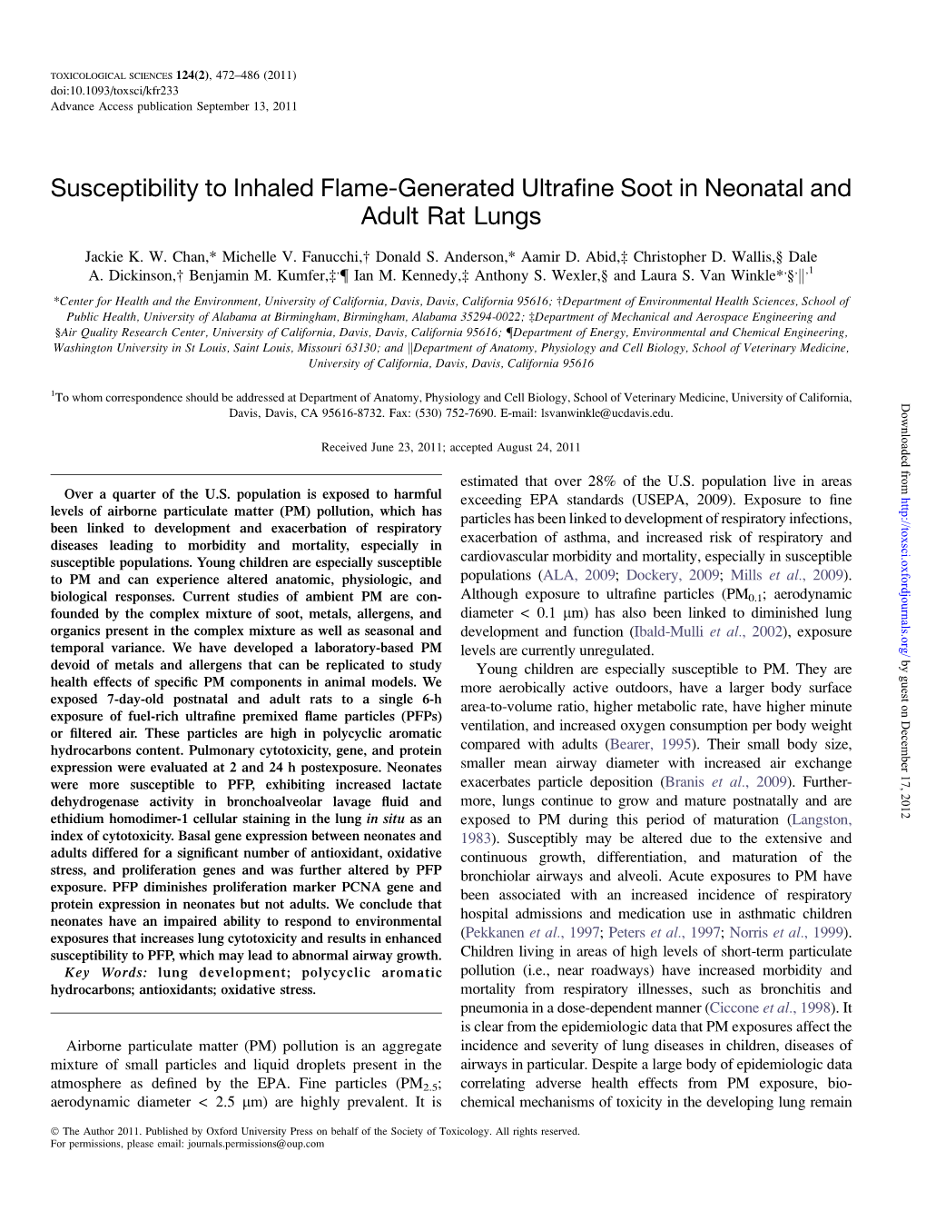 Susceptibility to Inhaled Flame-Generated Ultrafine Soot In