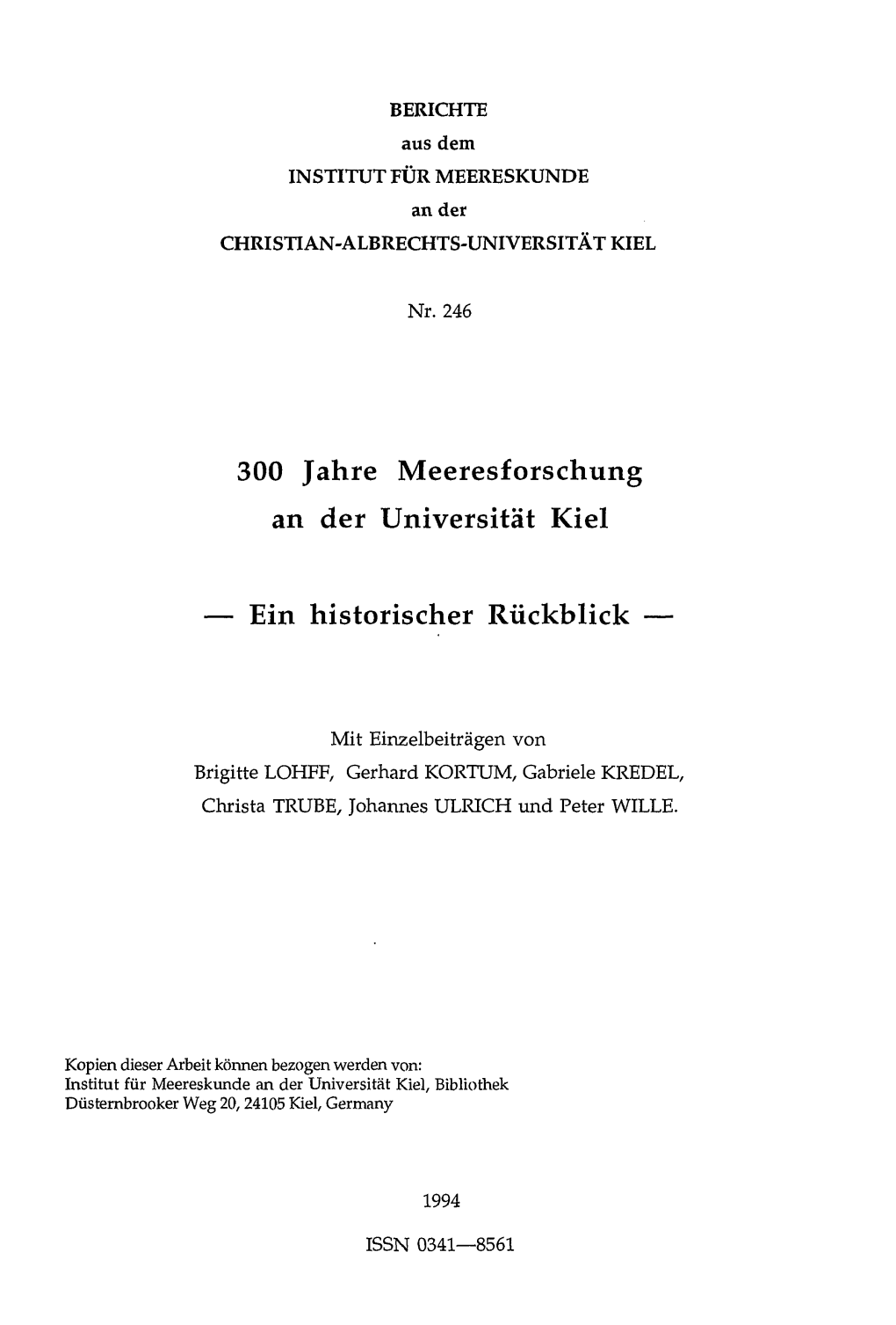 300 Jahre Meeresforschung an Der Universität Kiel