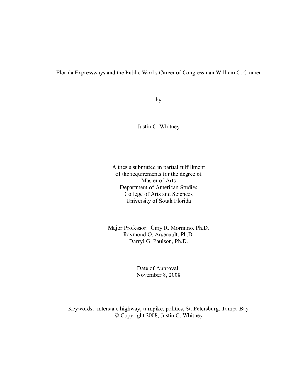 Florida Expressways and the Public Works Career of Congressman William C