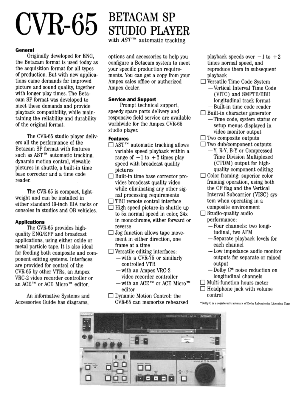 BETACAM SP STUDIO PLAYER with Asttmautomatic Tracking