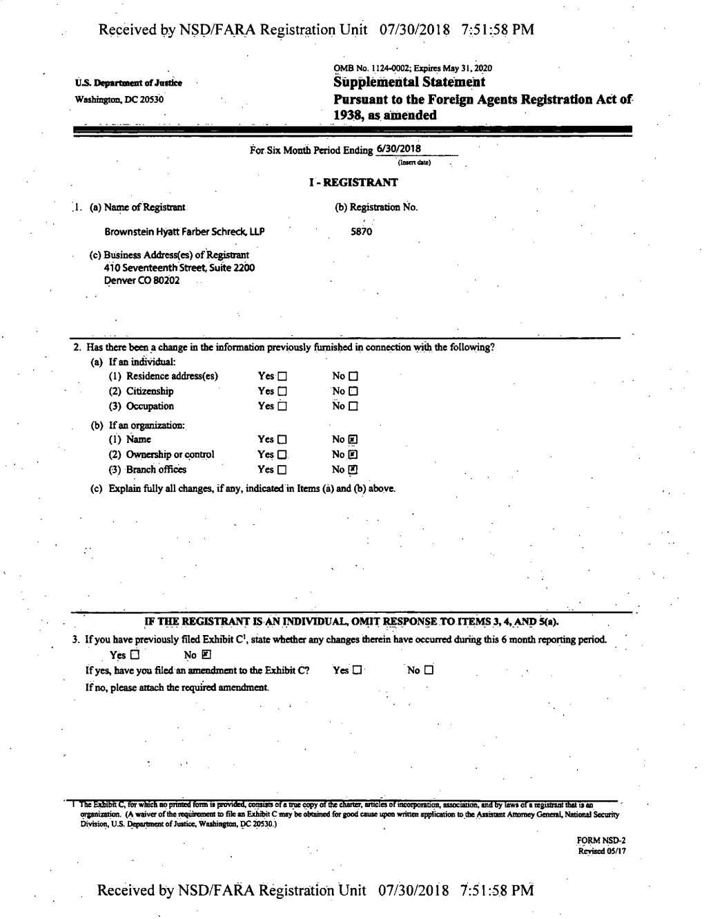 Supplemental Statement Washington, Dc 20530 Pursuant to the Foreign Agents Registration Act of 1938, Asamended