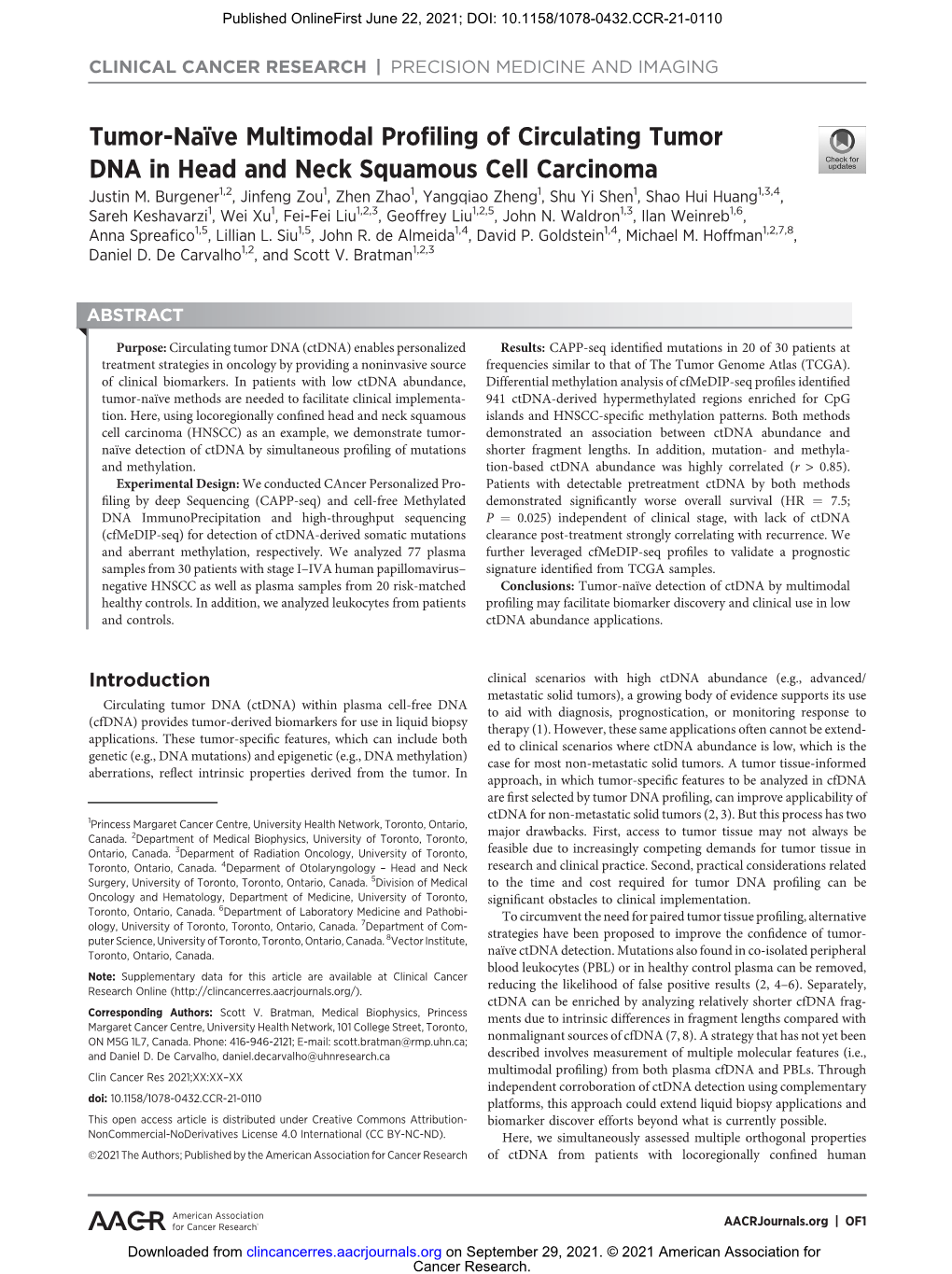 Tumor-Naпve Multimodal Profiling of Circulating Tumor DNA in Head