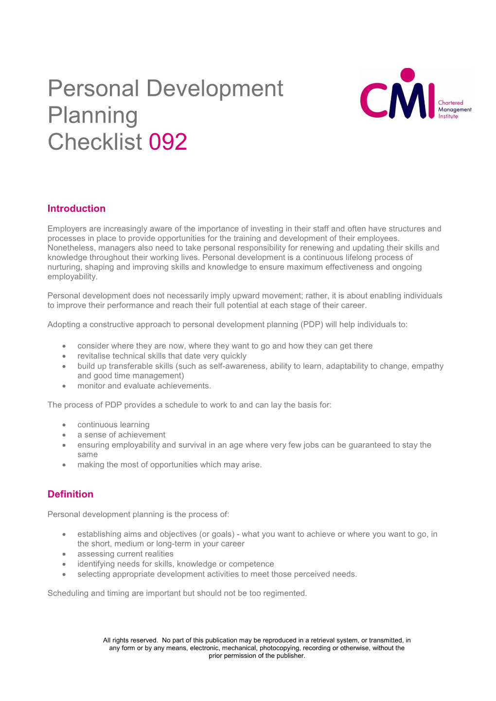 Personal Development Planning Checklist 092
