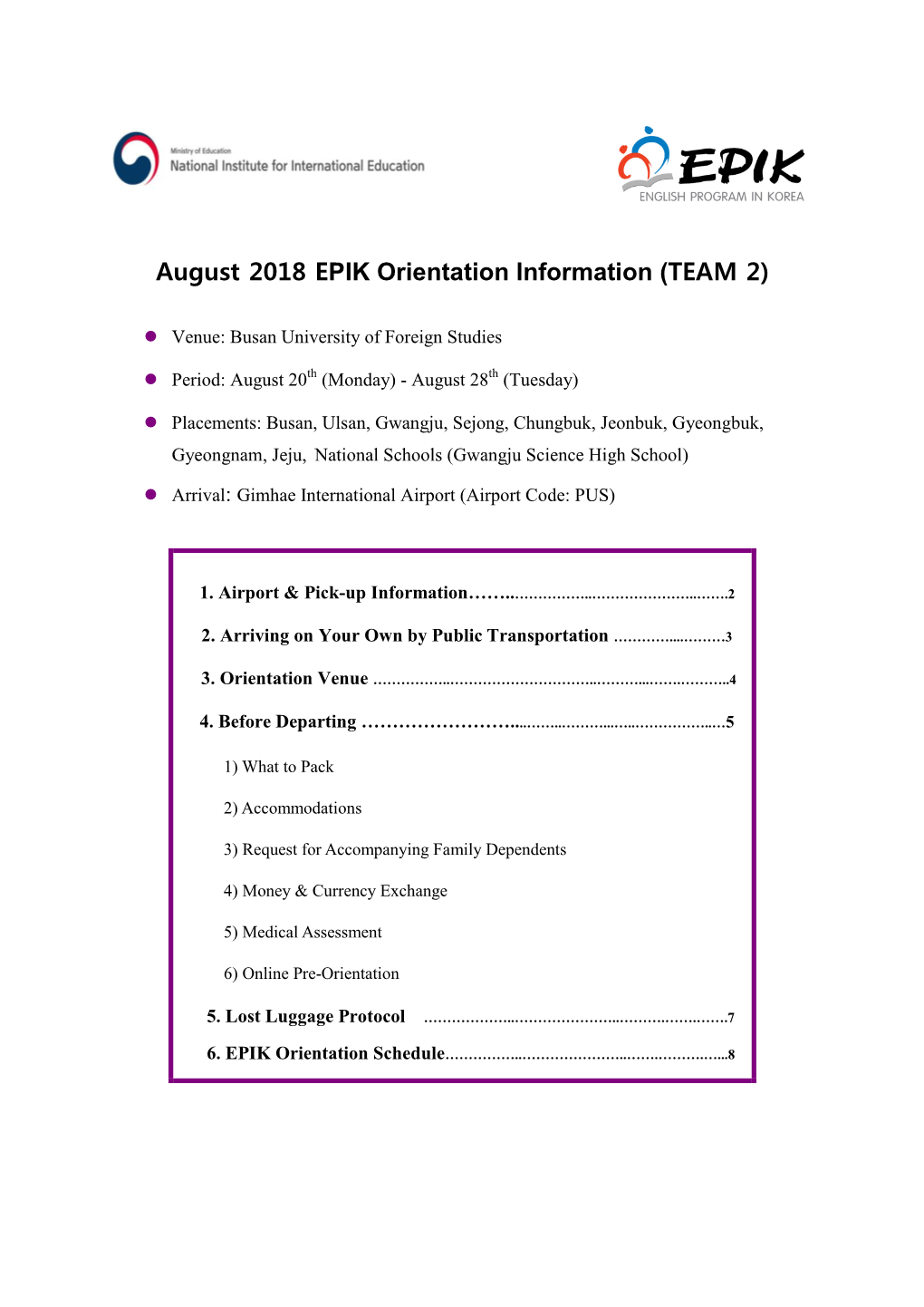August 2018 EPIK Orientation Info for Busan University of Foreign Studies