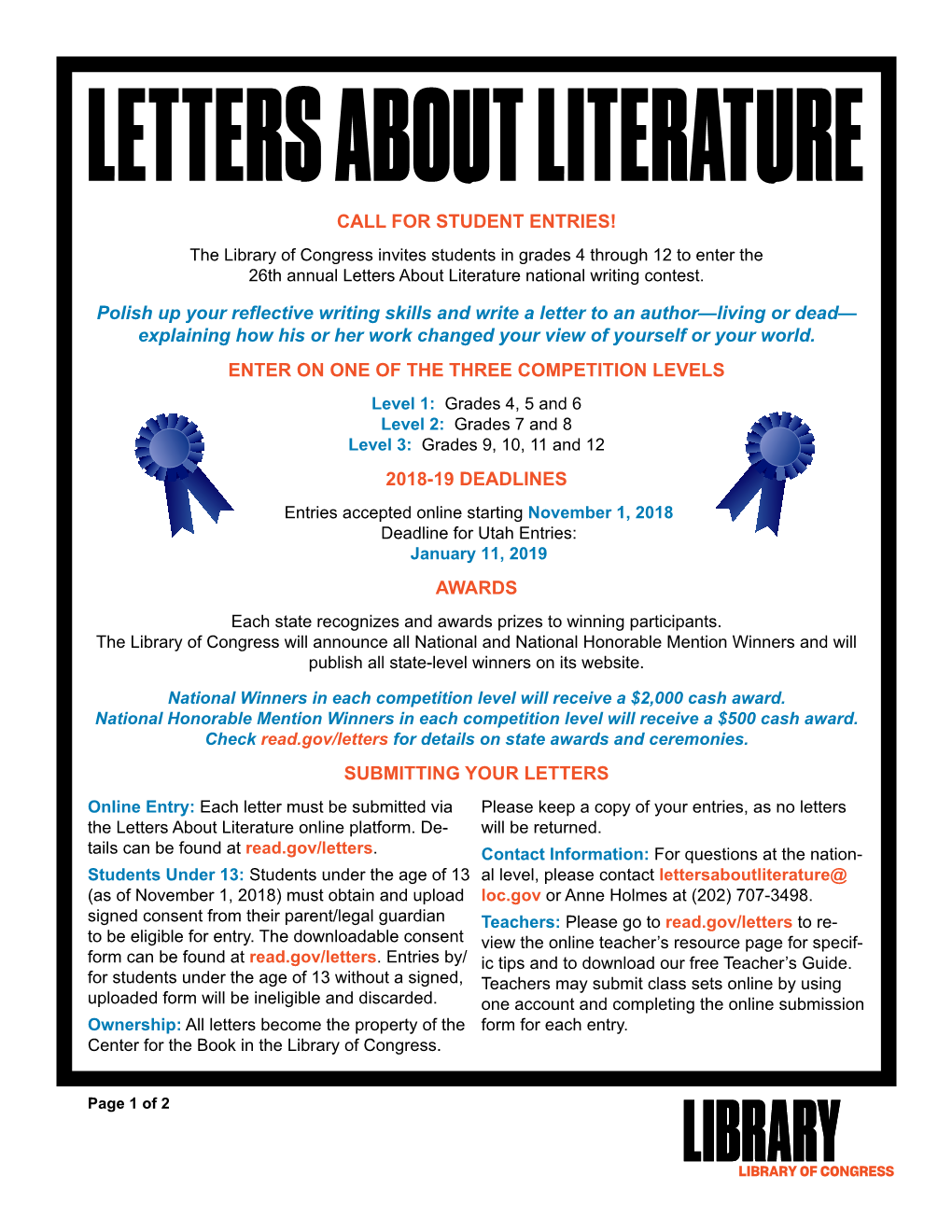 Letters About Literature Call for Student Entries