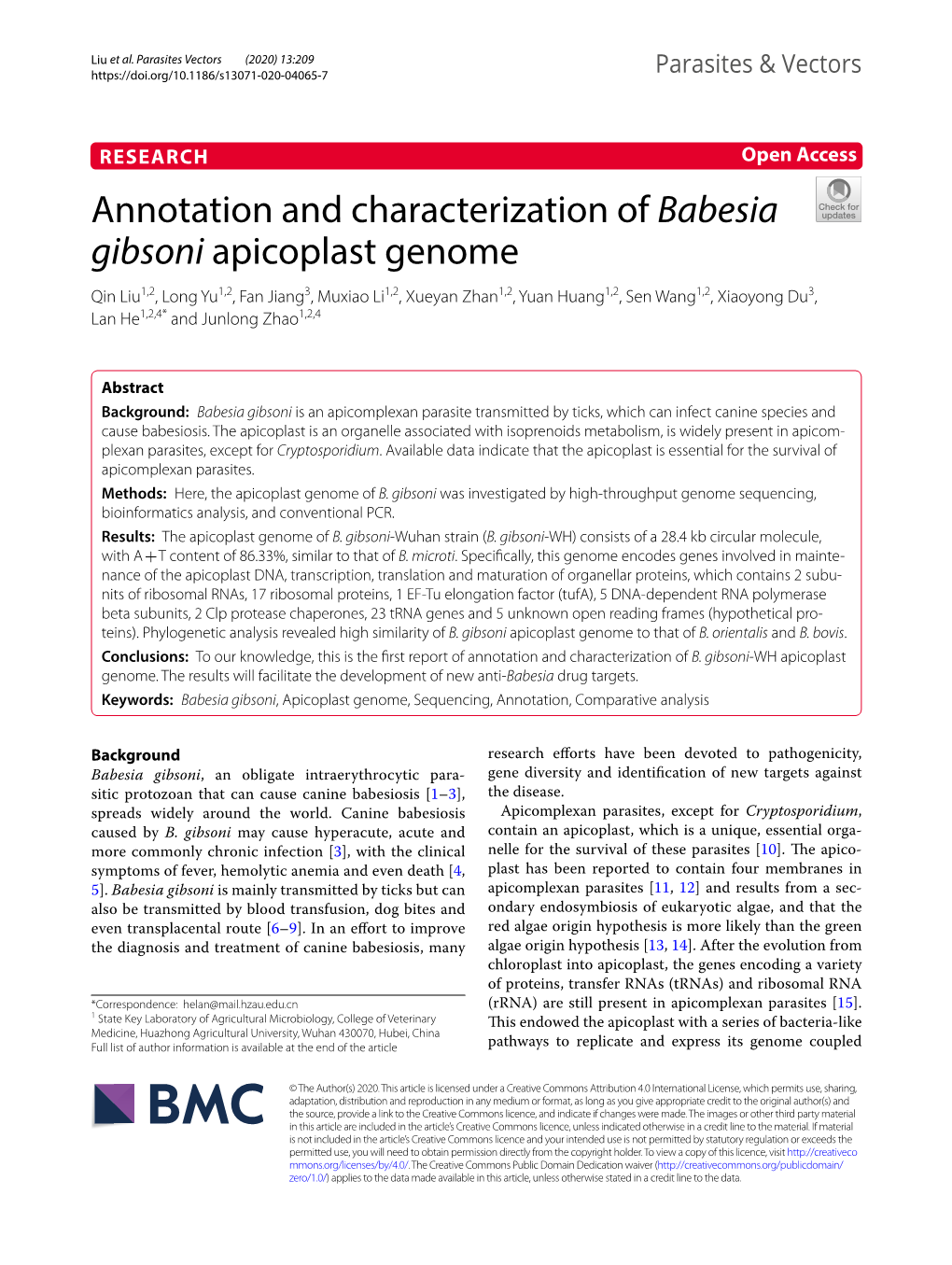 Annotation and Characterization of Babesia Gibsoni Apicoplast Genome