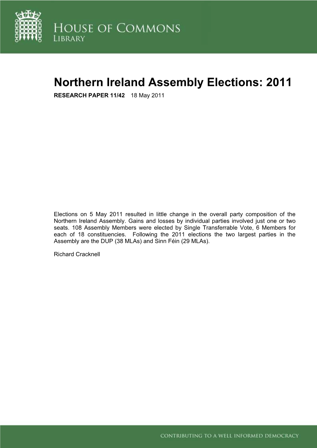 Northern Ireland Assembly Elections 2011