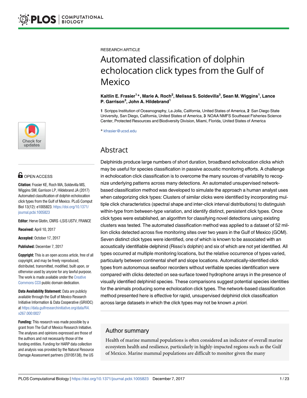 Automated Classification of Dolphin Echolocation Click Types from the Gulf of Mexico