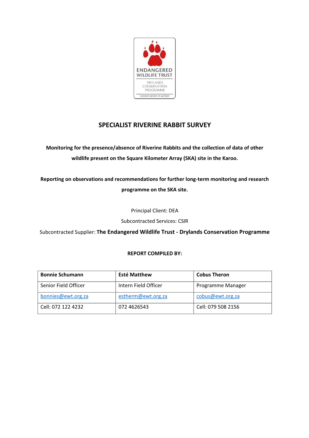 Specialist Riverine Rabbit Survey