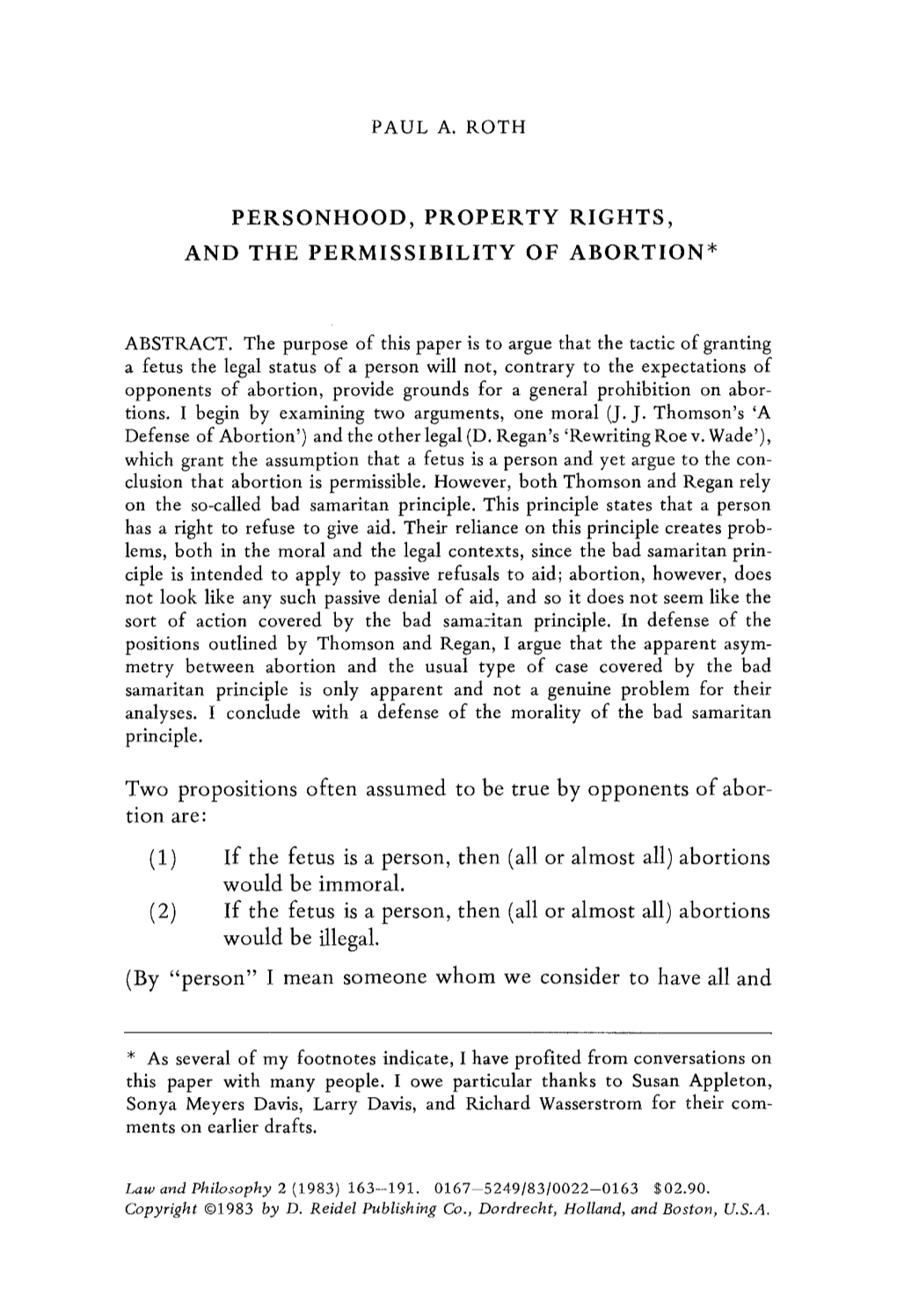 Personhood, Property Rights, and the Permissibility of Abortion*