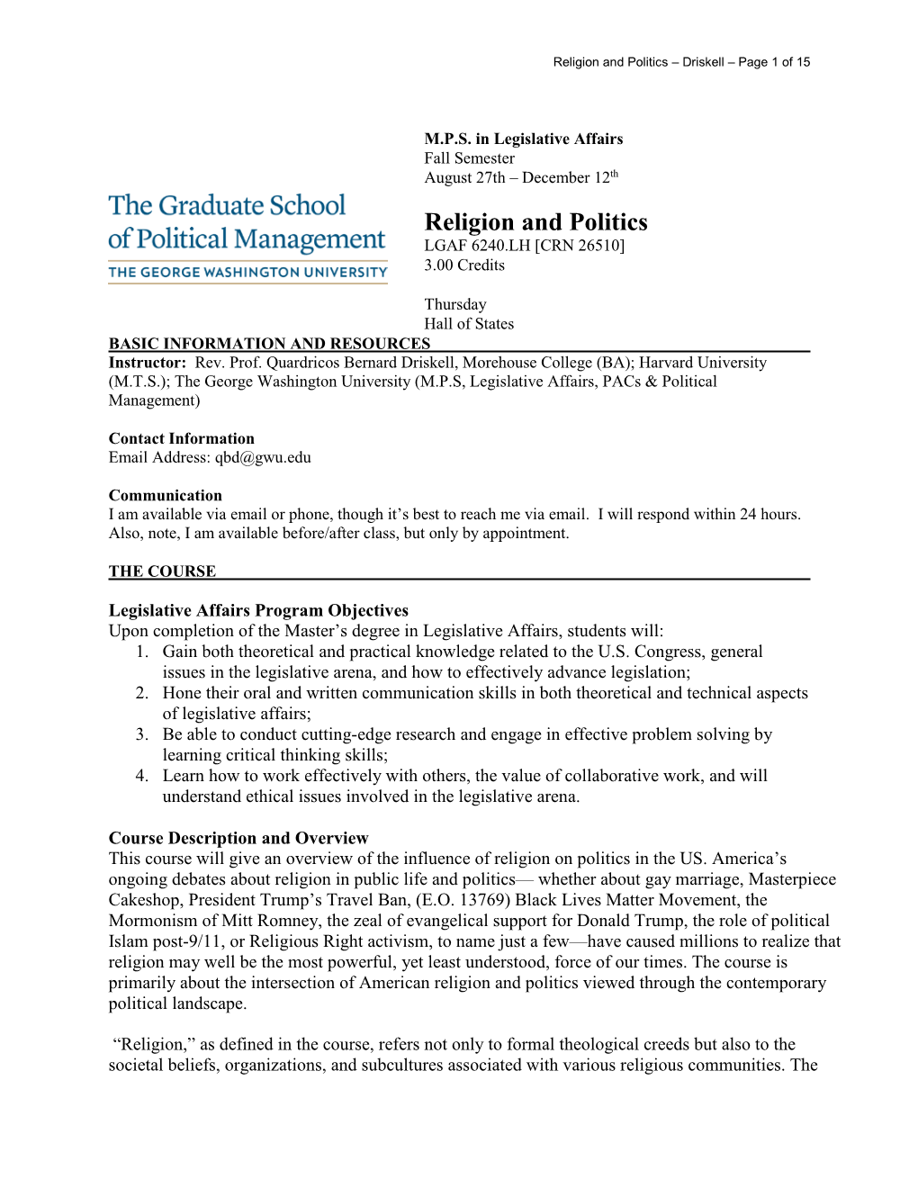 Religion and Politics – Driskell – Page 1 of 15