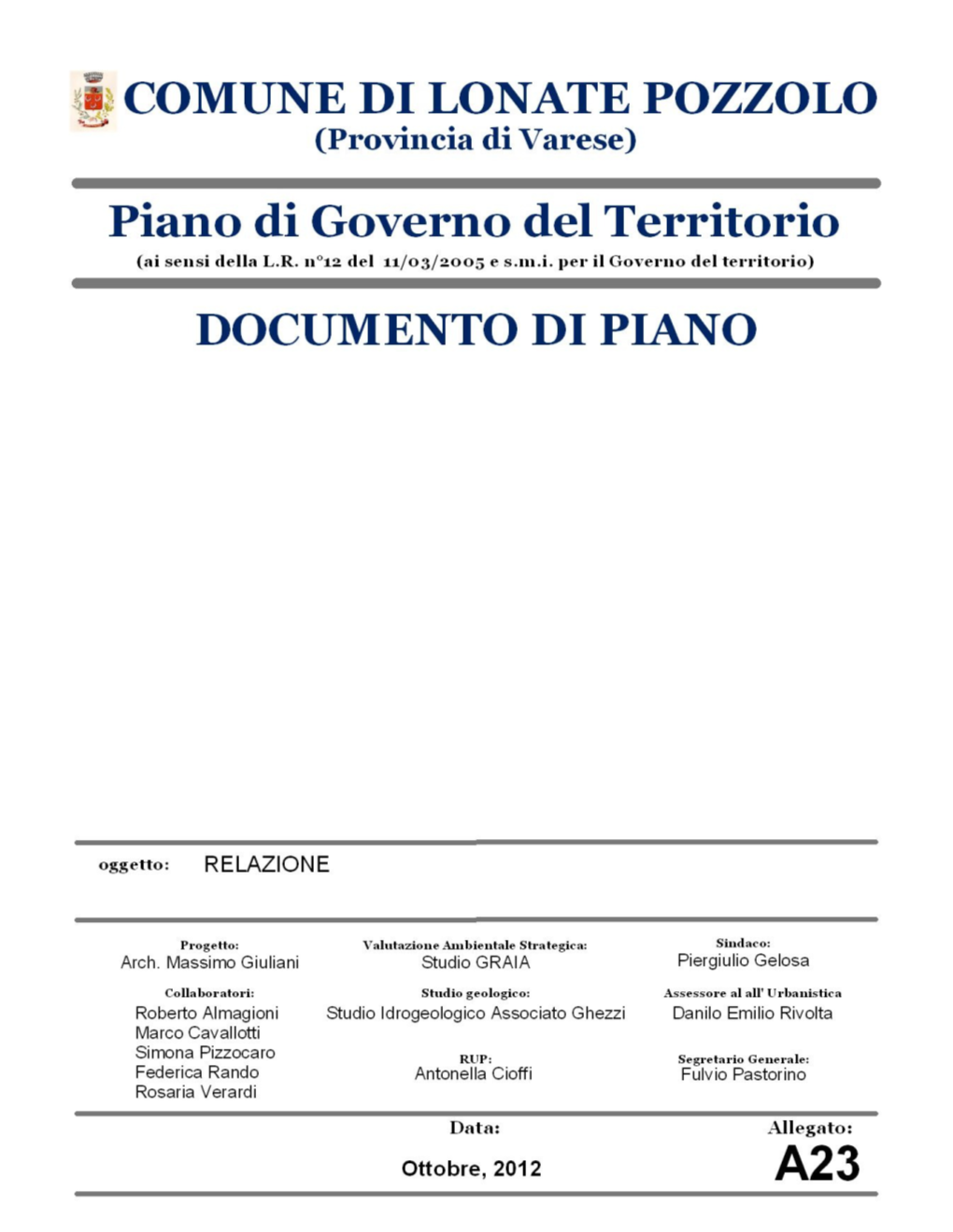 Comune Di Lonate Pozzolo Documento Di Piano Relazione 1