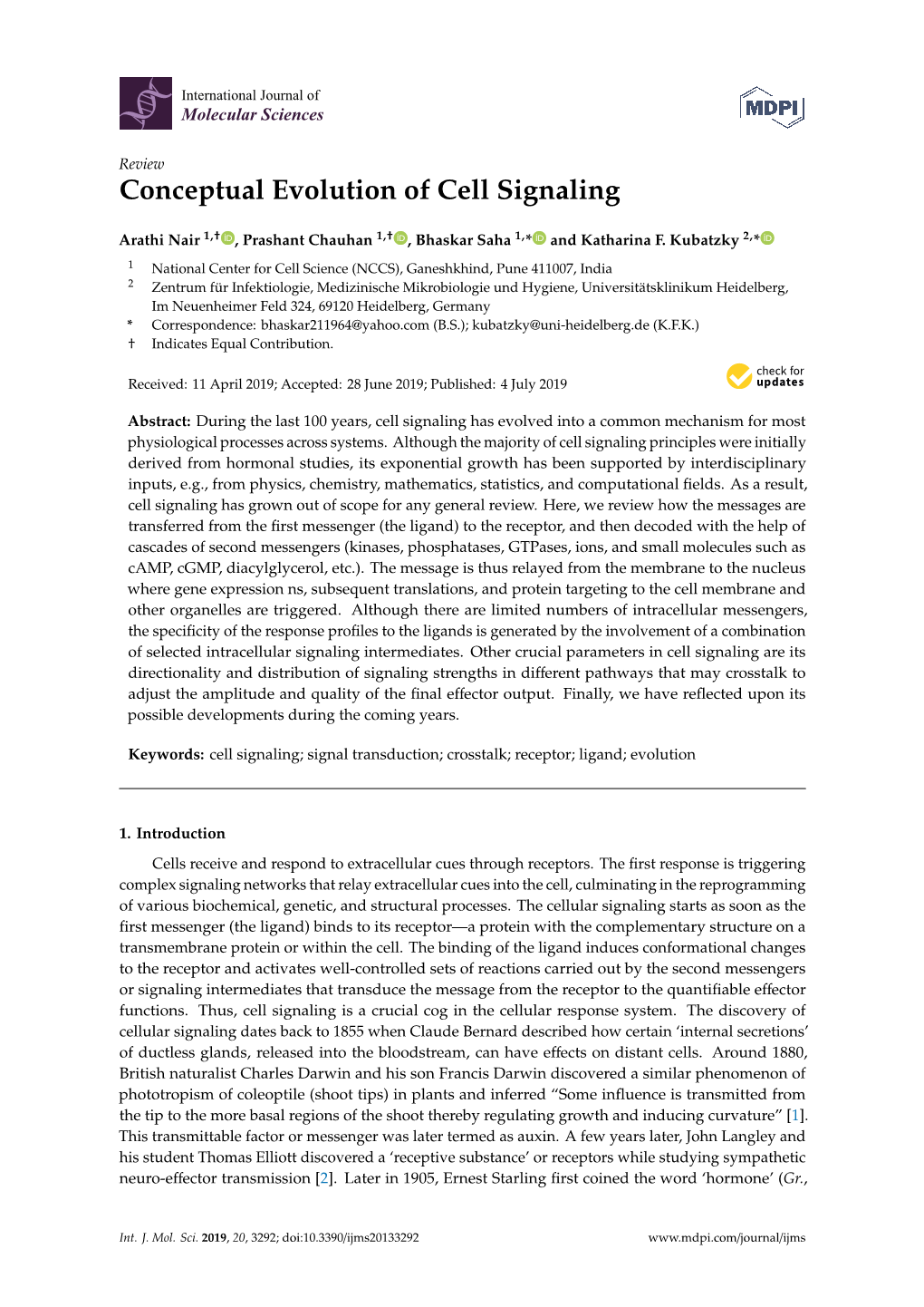 Conceptual Evolution of Cell Signaling