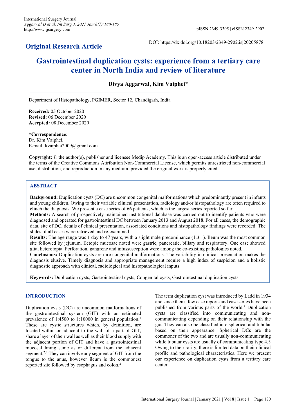 Gastrointestinal Duplication Cysts: Experience from a Tertiary Care Center in North India and Review of Literature