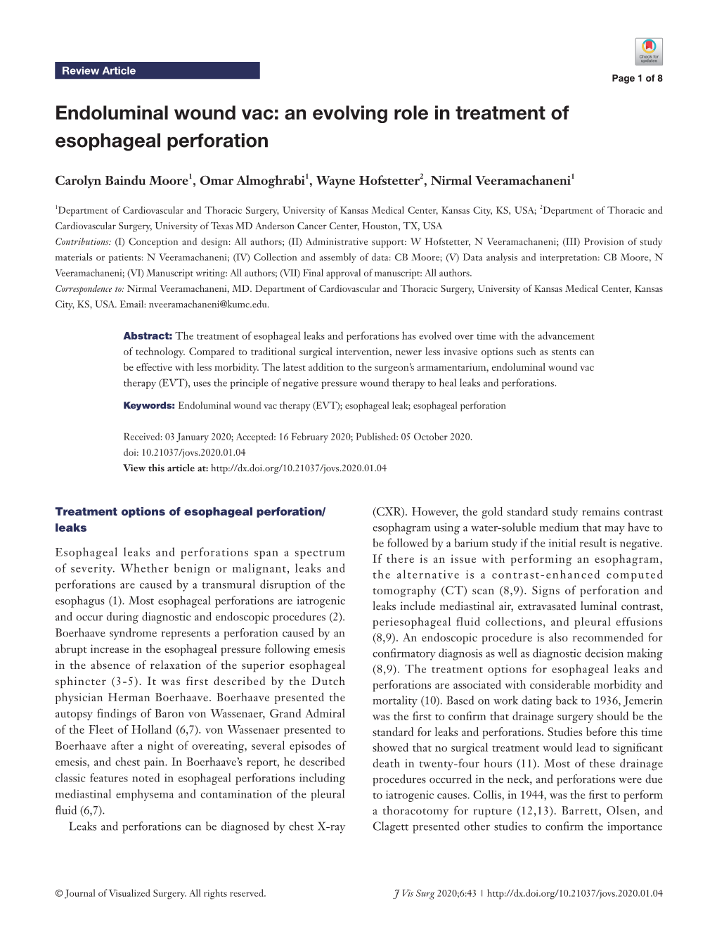 Endoluminal Wound Vac: an Evolving Role in Treatment of Esophageal Perforation