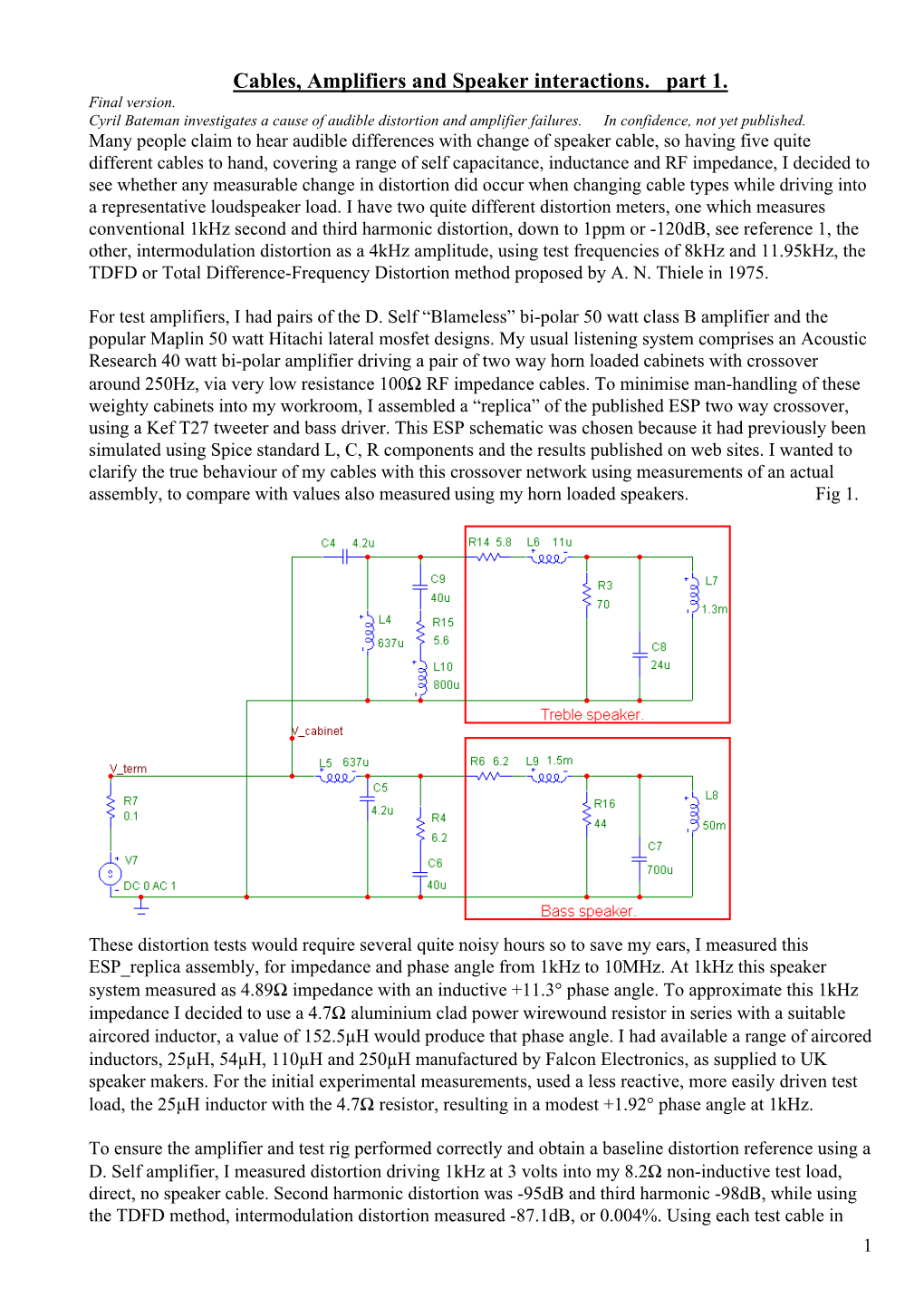 Cables, Amplifiers and Speaker Interactions. Part 1