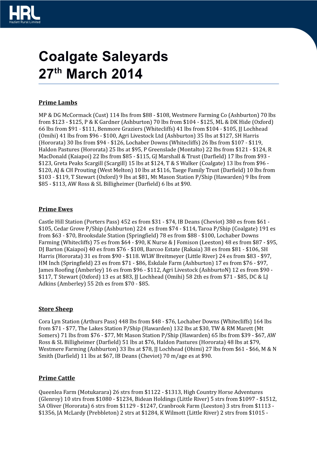 Coalgate Saleyards 27Th March 2014