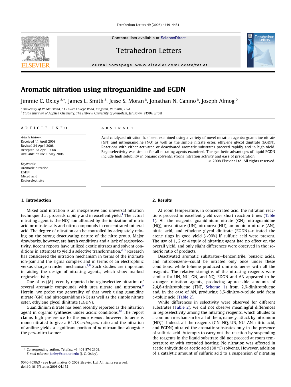 Aromatic Nitration Using Nitroguanidine and EGDN Tetrahedron Letters